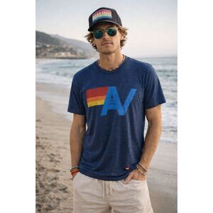 AV Aviator Nation Blue Cotton Surf Malibu T Shirt Tee Top   Mens Size Medium